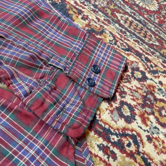 VTG 70s Levis Movin On White tab button up plaid dagger collar shirt S USA red - Picture 3 of 4